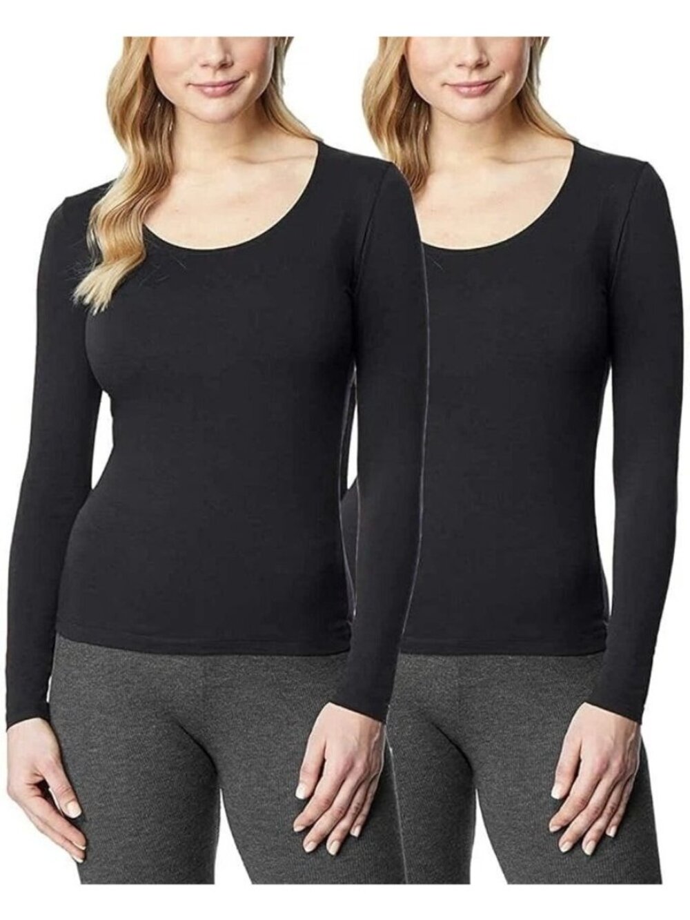 NWT 32 Degrees Heat Women's L Black Long Sleeve Scoop Neck Layer Shirt 2-Pack